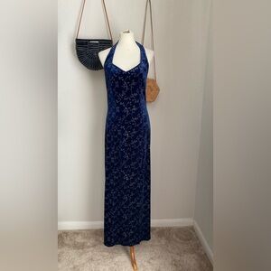Luly K New York City Blue & Silver Slit Halter Dress